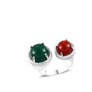 Karis Green Aventurine and Red Jasper Open Band Ring
